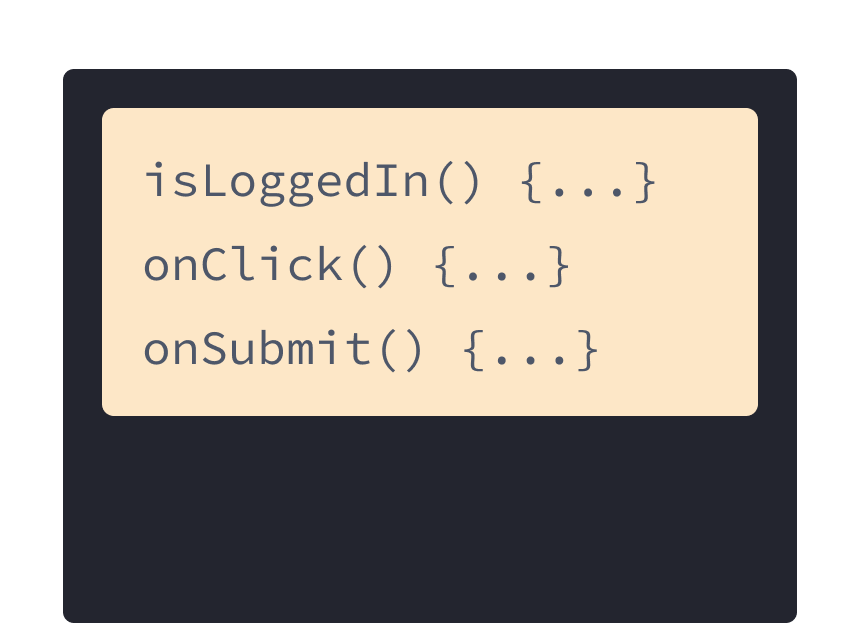 Tiga fungsi  JavaScript dengan latar belakang kuning: onSubmit, onLogin, and onClick.